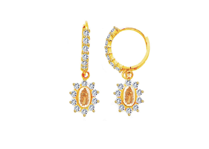 Two Tone Plated CZ Virgin Mary Earring